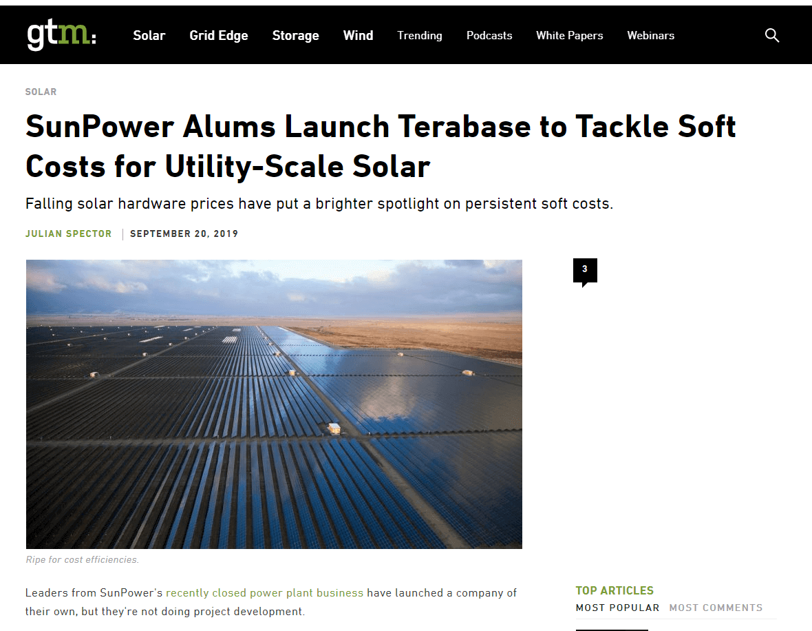 SunPower Alums Launch Terabase to Tackle Soft Costs for Utility-Scale Solar