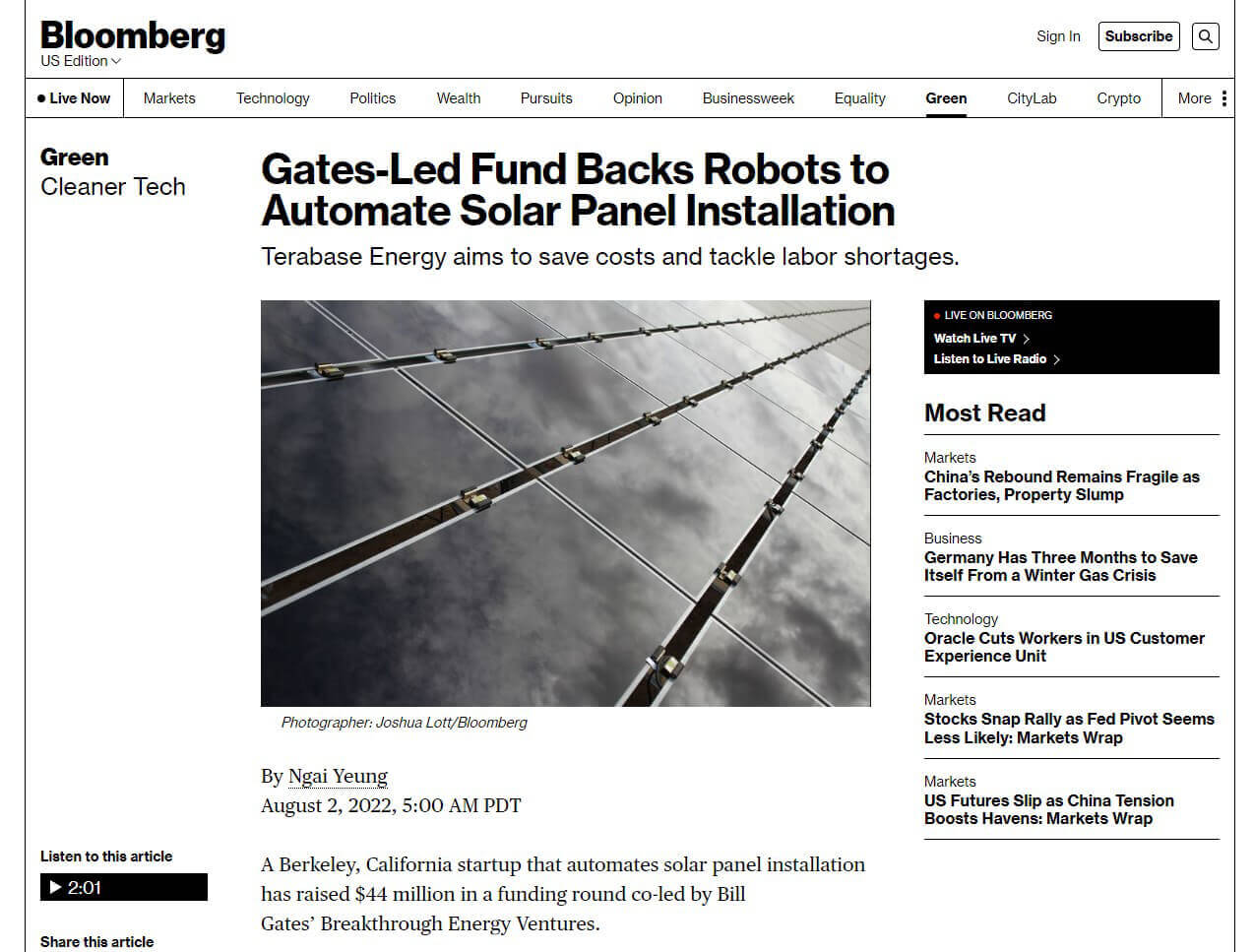 Gates-Led Fund Backs Robots to Automate Solar Panel Installation