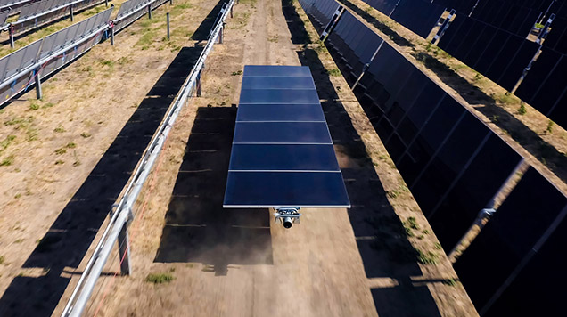 View of solar panel assembly line