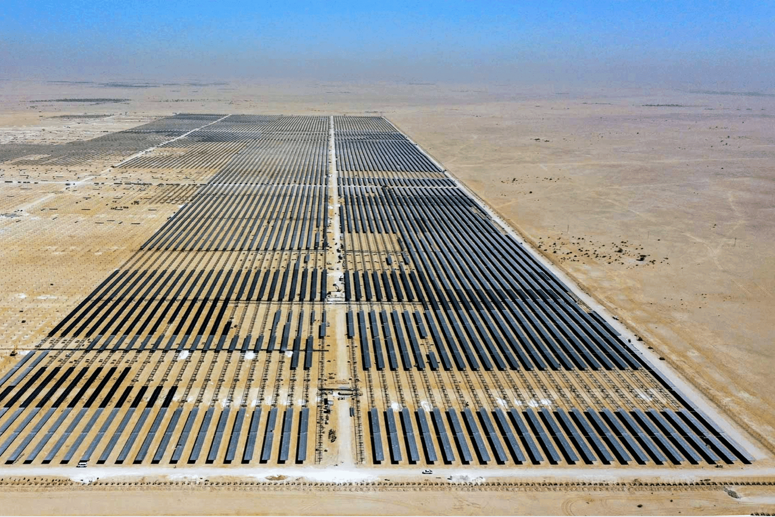 Aerial view of solar field in desert region