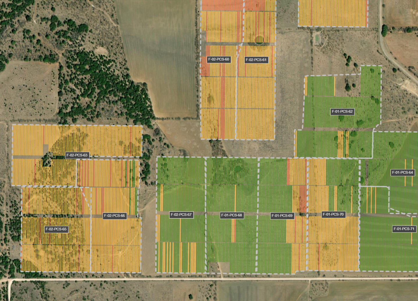 Screenshot of software showing solar field in desert region