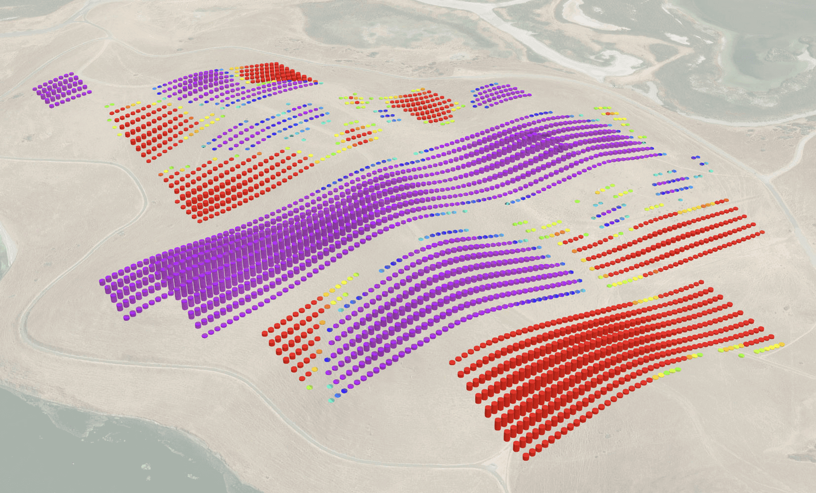 Screenshot of software showing solar field in desert region